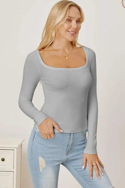Square Neck Long Sleeve T-Shirt Women's T-Shirts - Tophatter Daily Deals